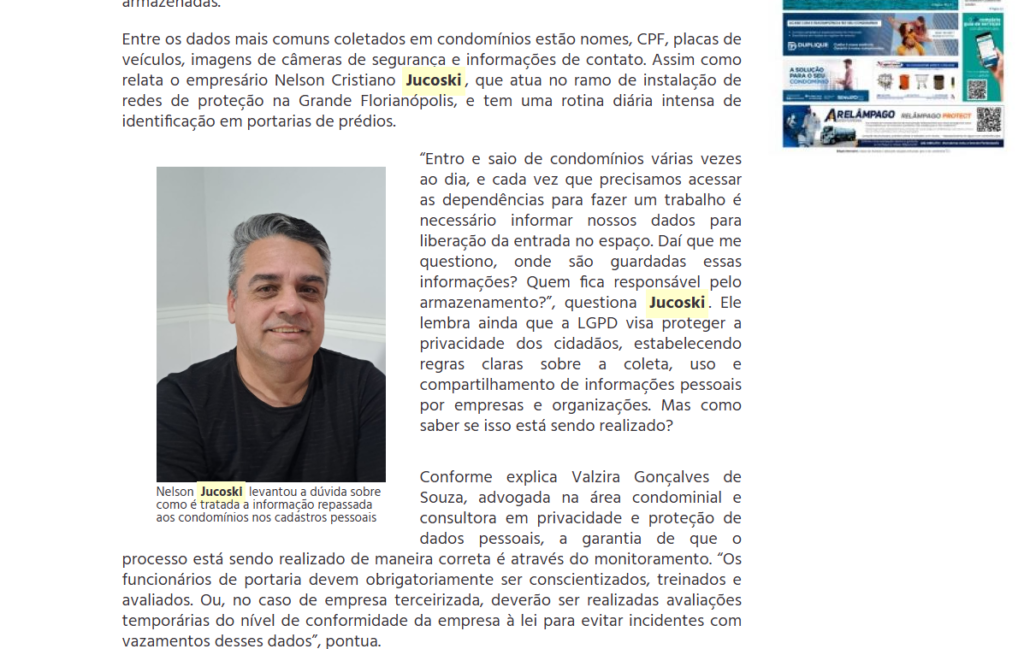 Nelson Jucoski em Destaque no Jornal dos Condomínios: LGPD e a Segurança nos Condomínios